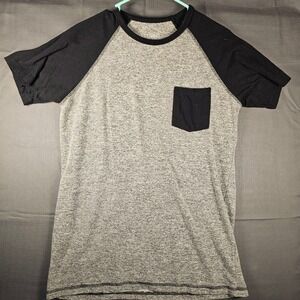 DiKotomy Mens Heather Grey Black Raglan Pocket T-Shirt Size L Short Sleeve